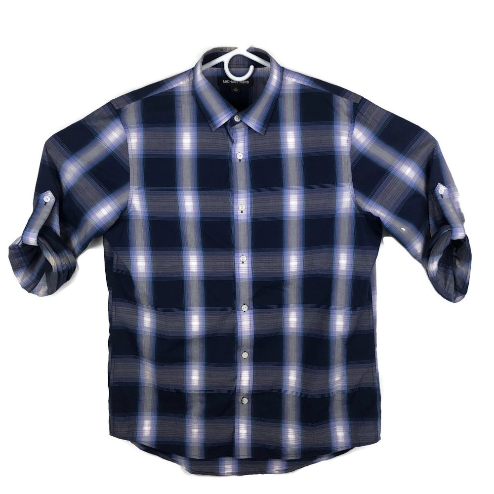Michael Kors Mens Button-Up Plaid Shirt Size M